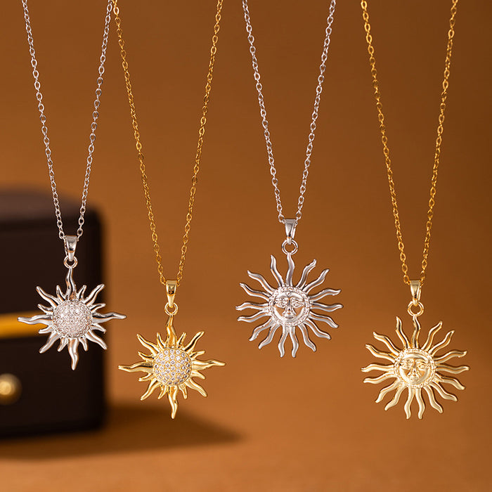 Sun Face Moon And Clear Accent Sun Pendant Necklace Collection