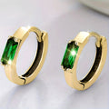 Green Baguette Stone Huggie Hoop Earrings Silver Gold Tone view 3