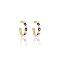 White Pearl Look and Black Flower Gold Huggie Earrings view 5