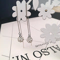 Silver White Clear Look Ball Long Threader Earrings view 4