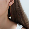 Gold Chain Pearl Threader Drop Earrings White Pearl Ends view 4