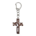 Brown Wood Jesus Cross Keychain Silver Lobster Clasp view 5