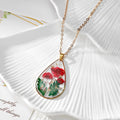 Large Red Flower Teardrop Earrings, Necklace and Coordinated Set view 2