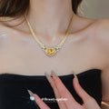Gold Curb Chain Red Oval Rhinestone Pendant Necklace view 4