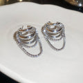 Silver Tone Crystal Chain Tassel Statement Stud Earrings view 6