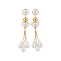Gold Pearl Drop Earrings With Three White Teardrop Tassels view 5