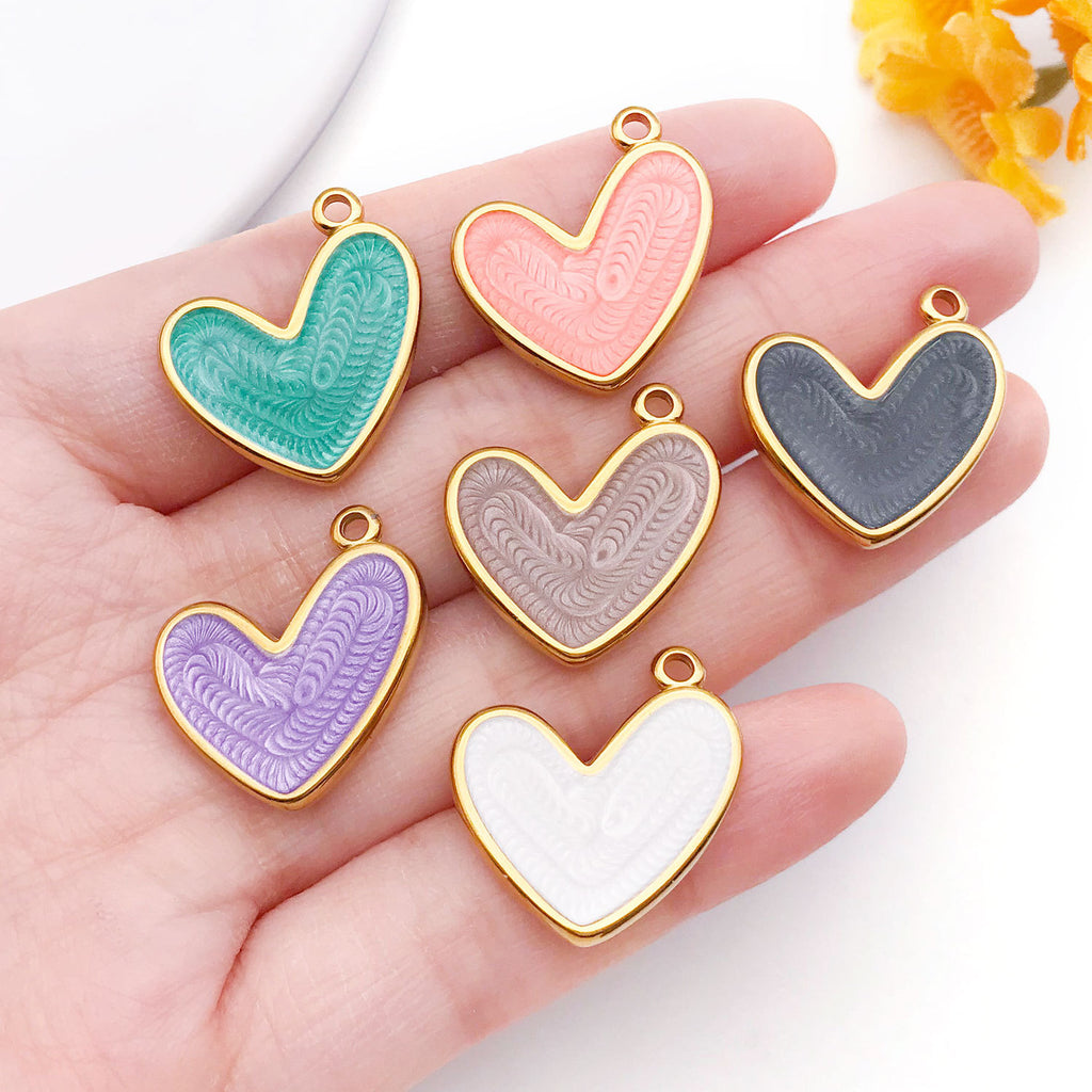 Stainless Steel Color Enamel Heart Charm Pendant for DIY Earrings Necklace