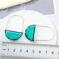 Gold Tone Semicircle Glass Long Wire Drop Earrings in Nine Colors view 5