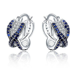 Silver Tone Blue Crystal Crossover Hoop Earrings Jewelry