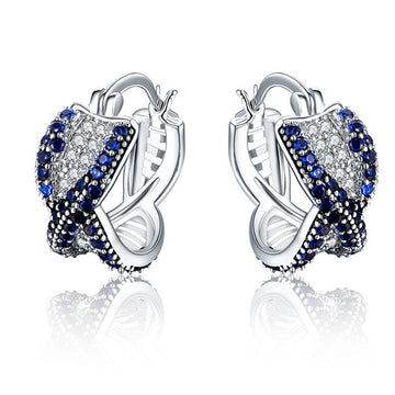 Silver Tone Blue Crystal Crossover Hoop Earrings Jewelry