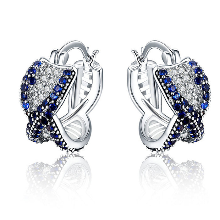 Silver Tone Blue Crystal Crossover Hoop Earrings Jewelry