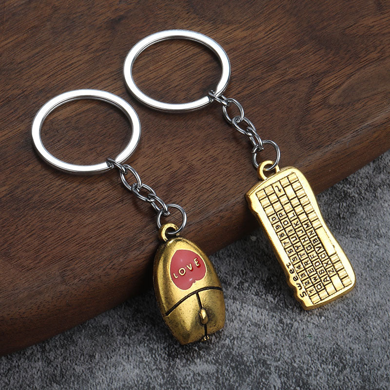 Mouse and Keyboard Couple Metal Keychain Creative Gift Pendant