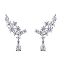 Asymmetric Floral Clear Stone Long Drop Earrings In Silver Tone view 2