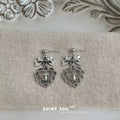 Silver-Tone Bow Heart Cross Openwork Drop Stud Earrings view 3
