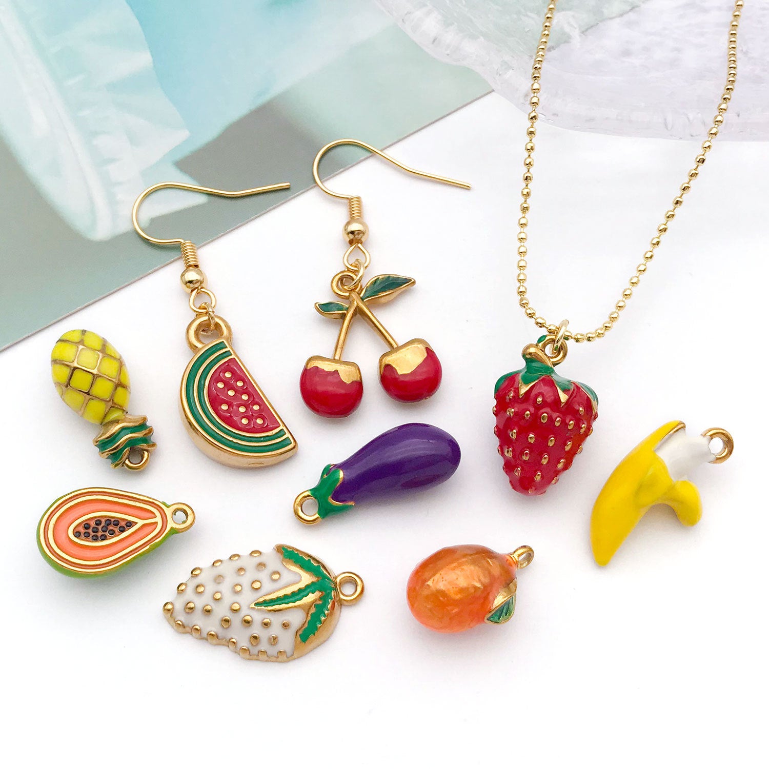 Stainless Steel Strawberry Cherry Banana Apple Fruit Charm Pendant for DIY Jewelry