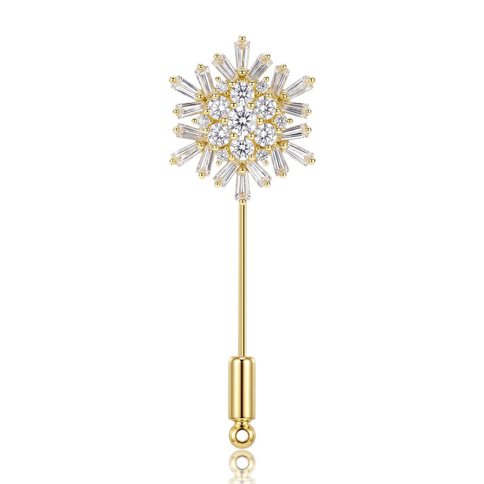 Long Snowflake Stick Pin with Clear Crystal Petals