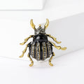 Black Enamel Rhinestone Beetle Brooch Antique Gold Legs view 1