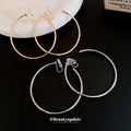Large Thin Hoop Clip Earrings in Gold and Silver Tone view 2