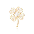 Hollow Four Leaf Clover Brooch with Pearl Gold Silver view 1