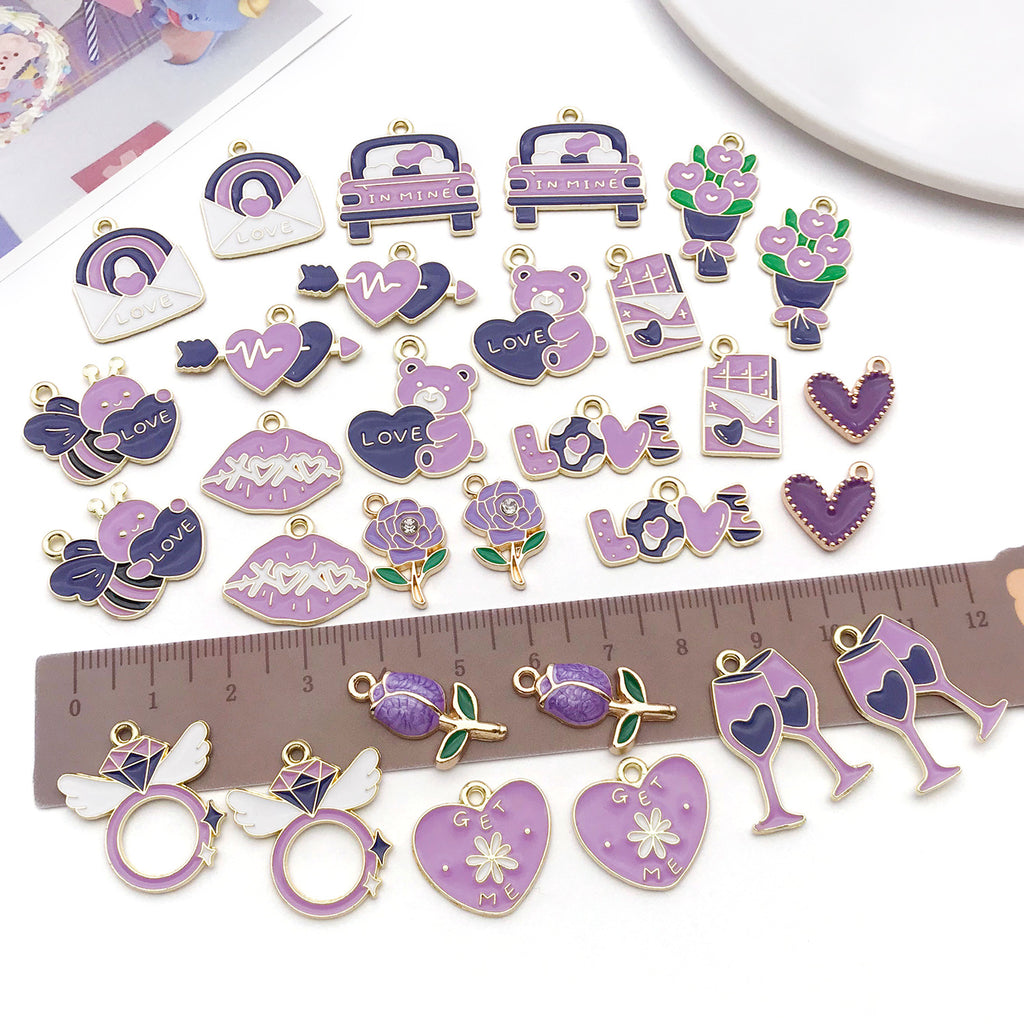 Enamel Zinc Alloy LOVE Heart Charm Pendant for DIY Bracelet Phone Strap Keychain Making