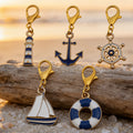 Nautical Enamel Charm Set Anchor Lifebuoy Sailboat Lighthouse view 4