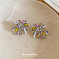 Silver Tone Multicolor Branch Cluster Stud Earrings view 2