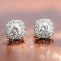 Cushion Halo Clear Stud Earrings Gold White Gold Alloy view 6