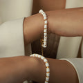 White Shell Disc Bead Bracelet Gold Accents Adjustable view 3