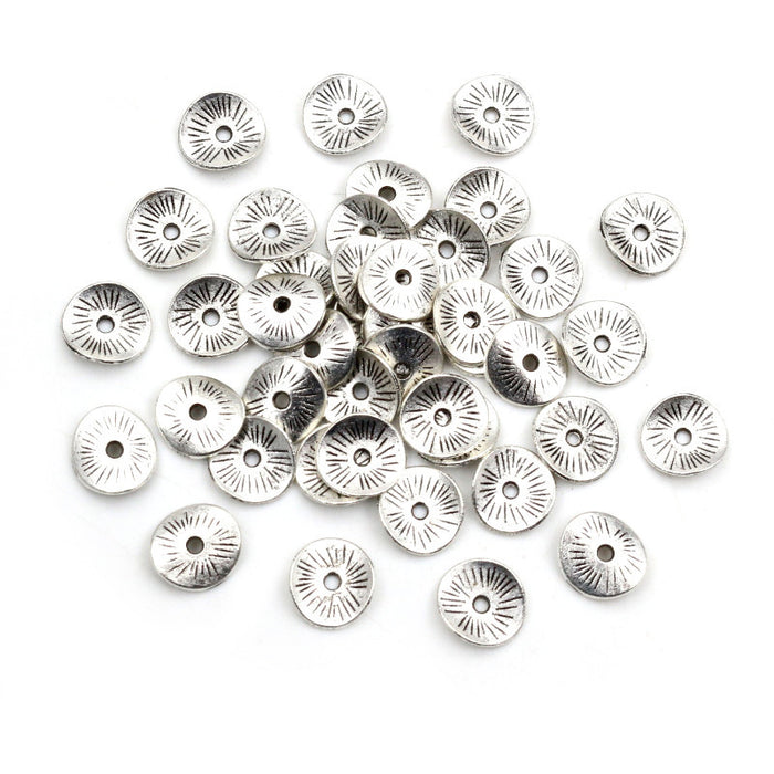 Curved Rolled Edge Round Spacer Discs in Antique Silver