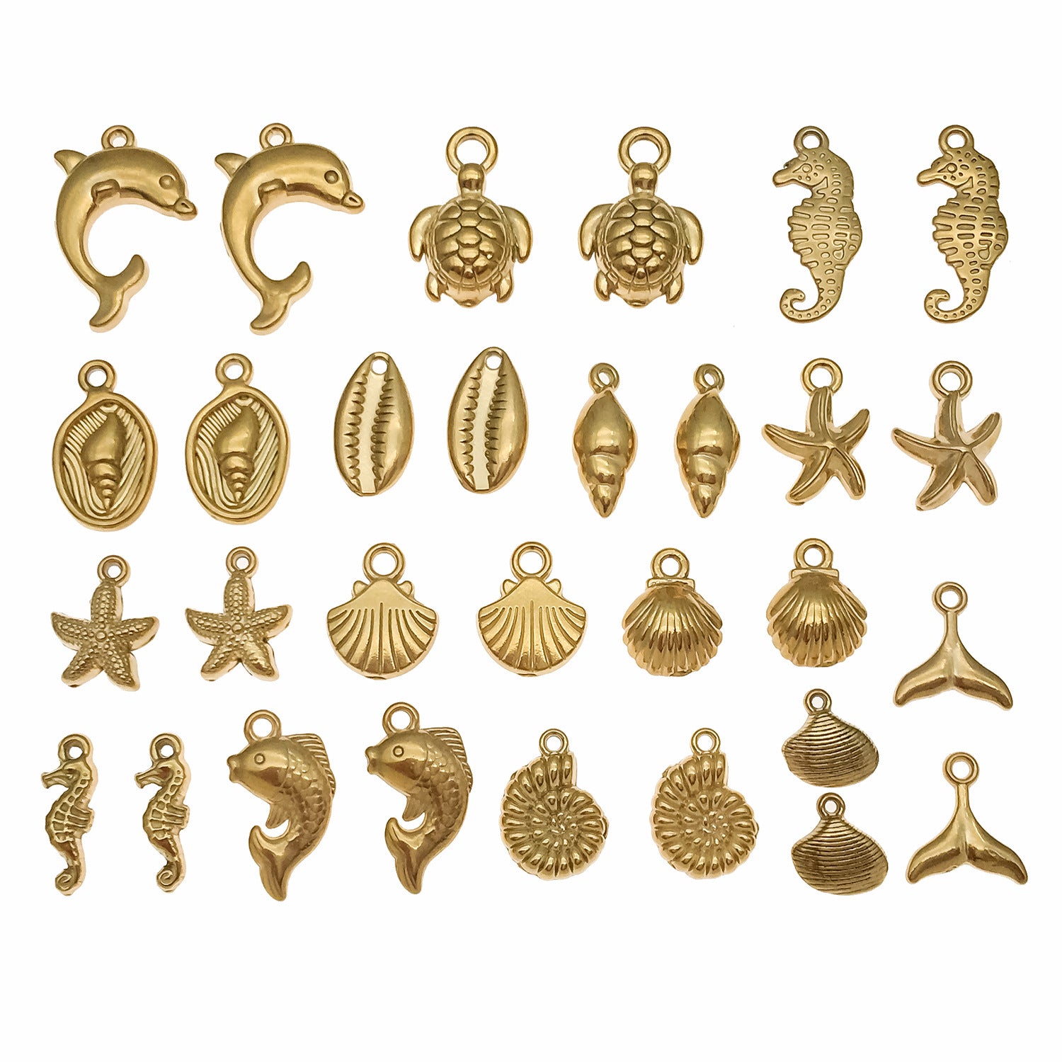 Gold Stainless Steel Mermaid Turtle Conch Dolphin Charm Pendant for DIY Ocean Jewelry