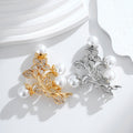 Gold Tone Plum Blossom Crystal Pearl Look Two Designs Metal Brooch Pin view 5