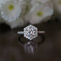 Silver Hexagon Halo Clear CZ Pavé Band Finger Ring view 2