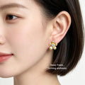 Gold Textured Flower Stud Earrings Clear Crystal Center view 2
