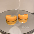 Chunky Curved Hoop Earrings in Orange and White Fashion Jewelry Accessories view 3