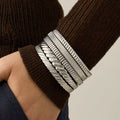 Gold Steel Textured Hinge Bangle Bracelets Mixed Patterns view 4