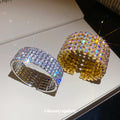 Wide Open Cuff Bracelet Multi Row Rhinestones Gold Silver view 4