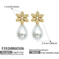 Gold Pave Flower Stud Teardrop Pearl Drop Earrings view 6