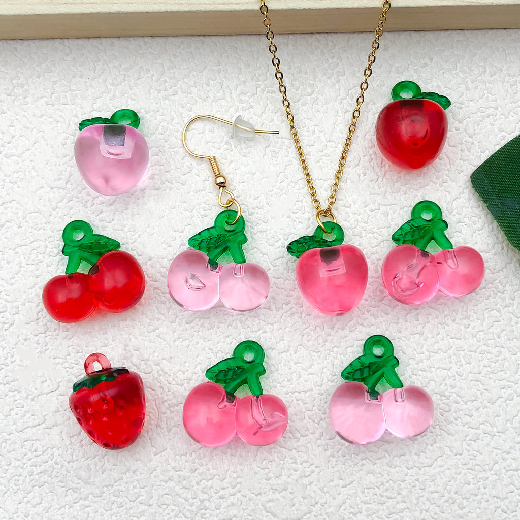 Acrylic Cherry Strawberry Fruit Charm Pendant for DIY Earrings Bracelet Necklace Making