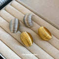 Ribbed Oval Stud Earrings in Gold and Silver Tones view 3