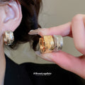 Wide Textured Silver Tone Huggie Hoop Earrings Matching Jewelry Pair view 2