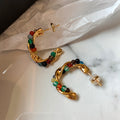 Gold Tone Wrapped C Hoop Stud Earrings with Colorful Beads view 3