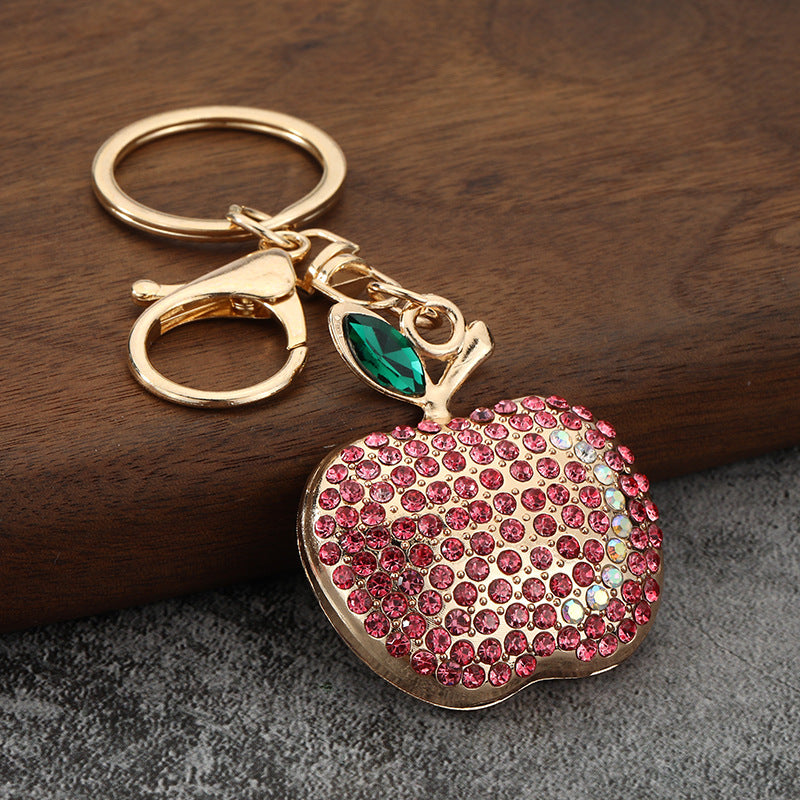 Rhinestone Apple Metal Keychain Car Bag Charm Pendant