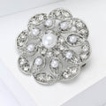 Round Crystal Flower Brooch with Pearl Center for Jackets, Coats, and Scarves view 3