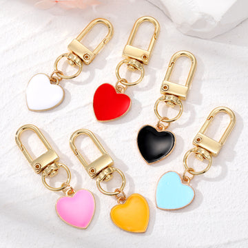 Gold Tone Enamel Heart Clip Keychains in Six Colors