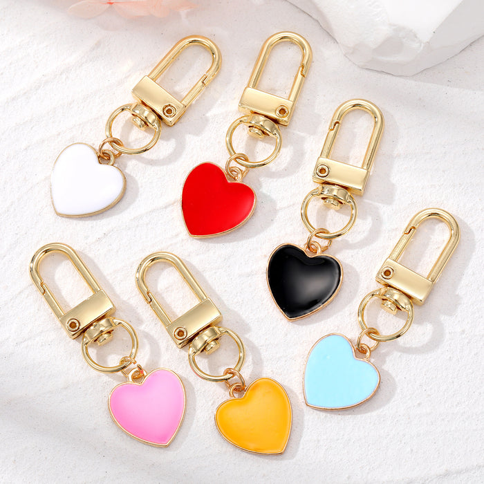 Gold Tone Enamel Heart Clip Keychains in Six Colors