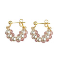 Gold-Tone Strawberry Quartz Pearl Half Hoop Stud Earrings view 5