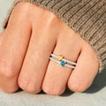 Silver Double Band Pave Ring Yellow and Blue Heart Stones view 3