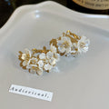 Gold White Floral Crystal Hoop Earrings Polished Metal Jewelry view 6