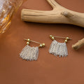 Silver Tone Multi Chain Extra Long Tassel Stud Earrings view 3