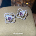 Purple Crystal Four Petal Floral Stud Earrings Statement Jewelry Design view 4